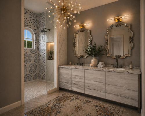 a bathroom with two sinks and a mirror at Domaine Chardonnay in Temecula