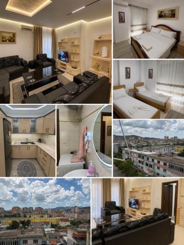 a collage of pictures of a room with buildings at Shtepi ditore elbasan in Elbasan