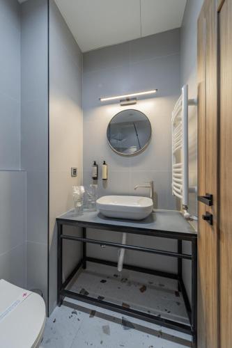 a bathroom with a sink and a mirror at City Code InJoy RENEW in Belgrade