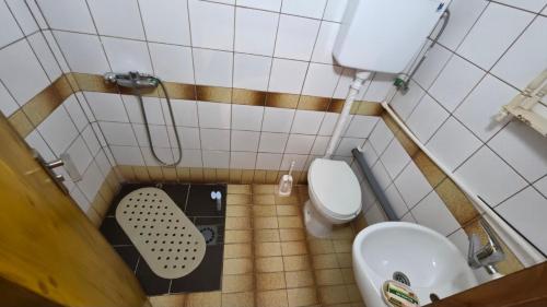 a small bathroom with a toilet and a sink at Safari Luštica in Luštica