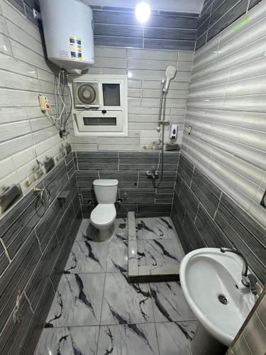 a bathroom with a toilet and a sink at Akhnaton pyramids inn in Cairo