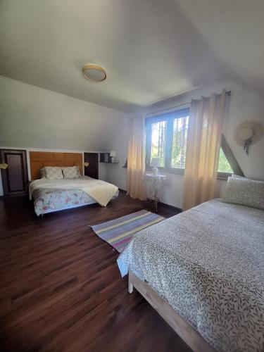 a bedroom with two beds and a window at Przystanek Kaszuby in Kamień