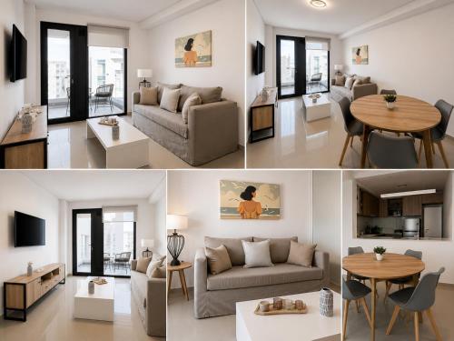 a living room with a couch and a table at House Vista Azul in Puerto Madryn