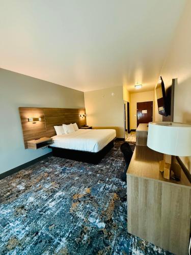 a hotel room with a bed and a television at La Quinta by Wyndham Morgan City in Morgan City