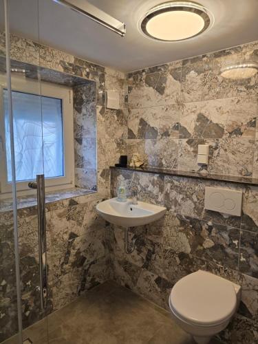a bathroom with a toilet and a sink at Green House in Haibach