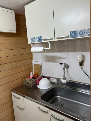 a kitchen counter with a sink and a mixer at 民宿とまとハウスTomato House in Funehiki