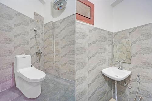 two pictures of a bathroom with a toilet and a sink at Townhouse Vikas Nagar Lucknow Formerly Wave BLU in Lucknow
