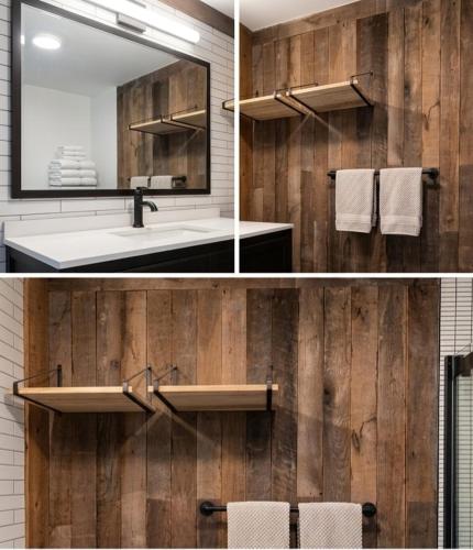 a bathroom with a sink and a mirror at Lumen Catskill NY in Roscoe