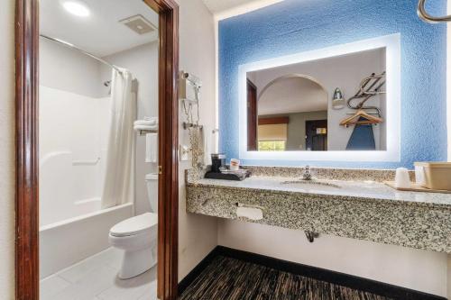 a bathroom with a sink and a toilet and a mirror at Quality Inn Adairsville-Calhoun South in Adairsville