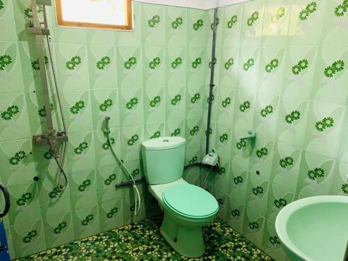 a bathroom with a green toilet and a sink at HAPUTHALE Ceylon shadow in Haputale