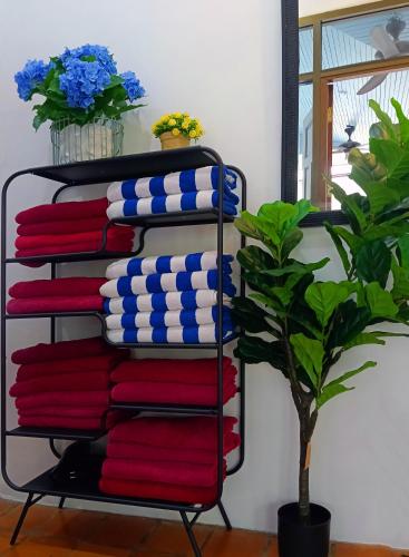 a towel rack with a bunch of shirts and a plant at 4 Bed Villa Private Pool and BBQ Jomtien Beach in Jomtien Beach