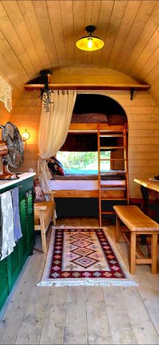 a room with a bunk bed and a rug at Campo Gitano in Gaśno