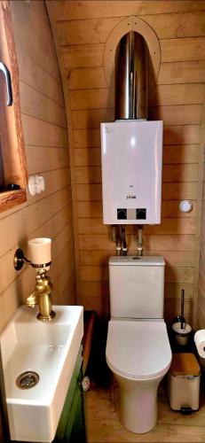 a small bathroom with a toilet and a sink at Campo Gitano in Gaśno