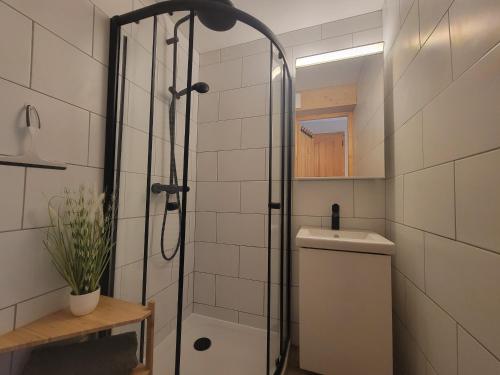 a bathroom with a shower and a toilet and a sink at Residence Isabella - By Care Concierge in Saint-Gervais-les-Bains