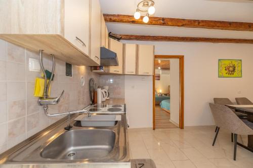 a kitchen with a sink and a counter top at Apartment Dinka in Kornić