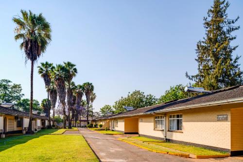 a row of houses with palm trees at Kadoma Hotel & Conference Centre in Katoma