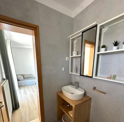 a bathroom with a sink and a mirror at Apartment Dalmare in Biograd na Moru