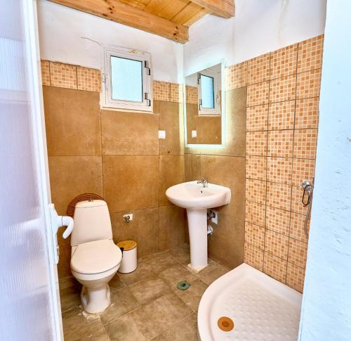 a bathroom with a toilet and a sink at Billion Stars Studio in Thymonia Beach