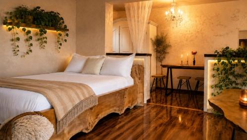 a bedroom with a bed and a table at Smart Nature in Donji Milanovac