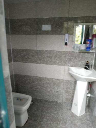 a bathroom with a sink and a toilet at Old House in Sheki
