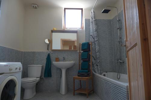 クリッツァにあるFerienhaus Oleanderのバスルーム(洗面台、トイレ、シャワー付)