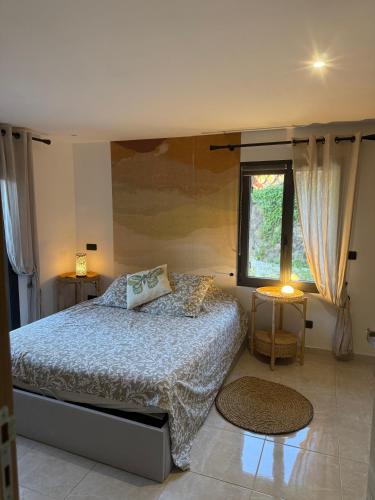 a bedroom with a bed and a window at Maison de l'olivier in Taradeau