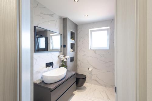 a bathroom with a sink and a mirror at Little Paradise in Nova Vas