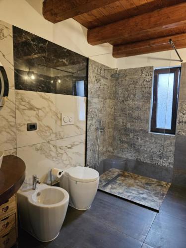 a bathroom with a sink and a toilet and a shower at Ale&Sere Housing in Jiblea Nouă