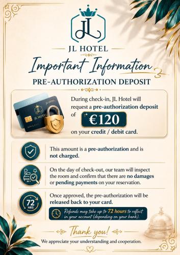 a flyer for a hotel independent information ppe authorization deposit at JL Hotel in St. Julianʼs