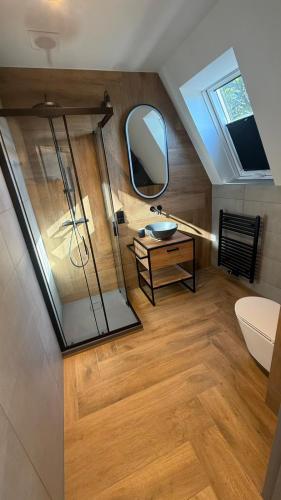 a bathroom with a sink and a mirror at Dom przy Wangu Karpacz in Karpacz