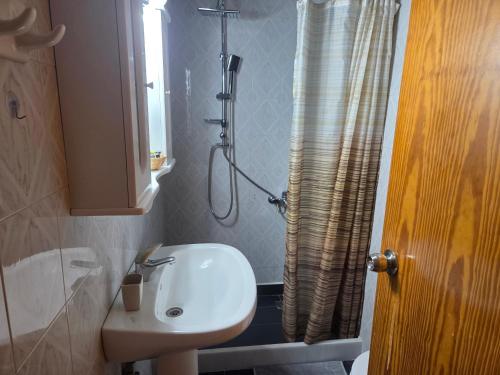 a bathroom with a sink and a shower at Elea rooms 7 in Elia Laconias