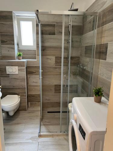 a bathroom with a shower and a toilet at Stella in Šibenik
