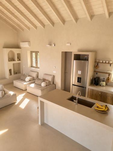 a kitchen and living room with a sink and a couch at Cabana Retreat in Agia Effimia