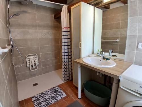 a bathroom with a sink and a shower at La Source de Romay 2 pers 5 min Paray in Volesvres