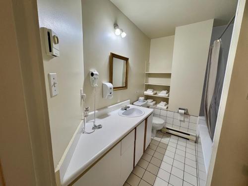a bathroom with a sink and a toilet at Auberge Maison Gauthier in Tadoussac