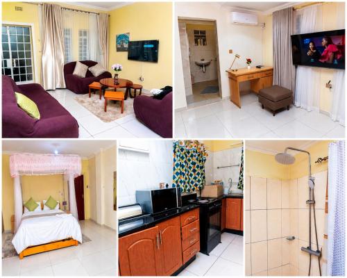 a collage of four pictures of a room at JAC Tilama BNB in Blantyre