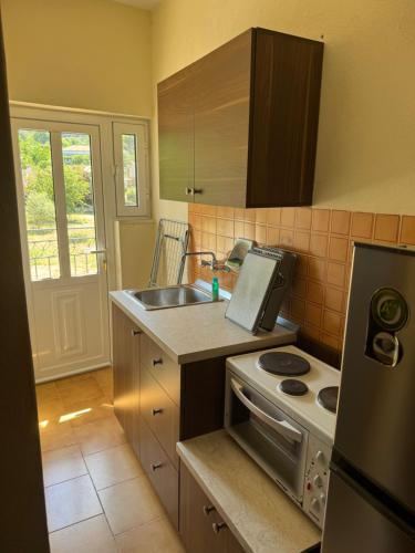 a kitchen with a sink and a stove at PERDIKI STUDIOS in Kokkino Nero