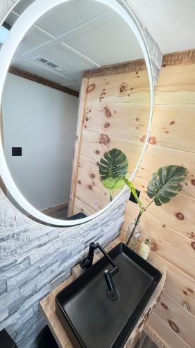 a bathroom with a sink and a mirror at cozy corner in Dalton