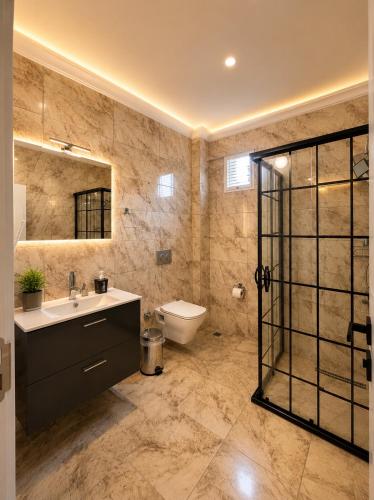 a bathroom with a sink and a toilet at Mahal house in Pelitli