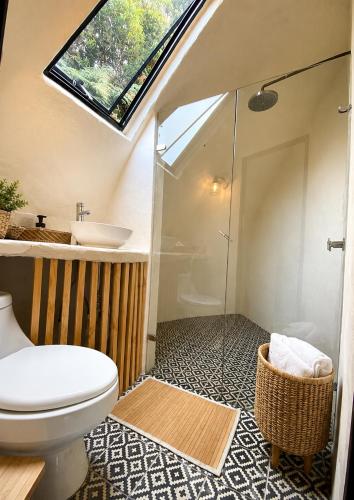 a bathroom with a toilet and a sink at Hichata Breakfast Included in La Calera