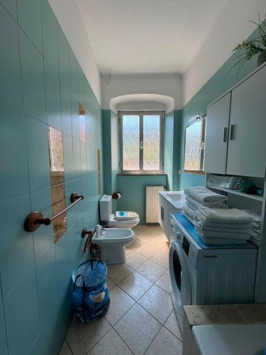 ein blaues Badezimmer mit Toilette und Waschbecken in der Unterkunft alchiccodoro in Genua