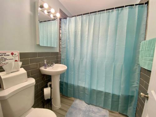 a bathroom with a sink and a toilet and a shower at CaneView Properties - 3 in Irvington