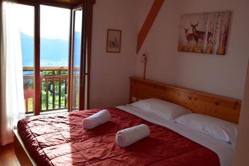 a bedroom with a bed with two pillows on it at Rifugio Predaia Ai Todes'ci in Tres