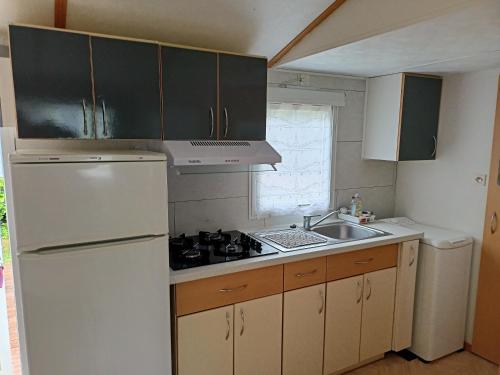 a kitchen with a white refrigerator and a sink at Thery location 17 in Saint-Pierre-dʼOléron