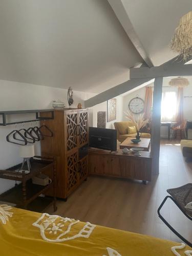 a living room with a bed and a couch at Appartement in Arles
