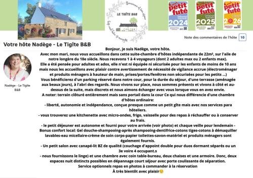 a page of a flyer for a house at Le Tigîte B&B entrée privée-petit déj-linge inclus in Allaire