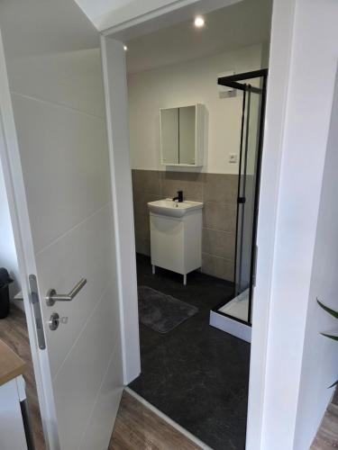 a bathroom with a toilet and a sink at Monteurswohnungen - Klein Wanzleben in Klein Wanzleben
