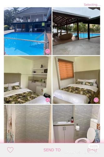 a collage of pictures of a bedroom and a pool at CC Beach villa in wailoaloa in Nadi