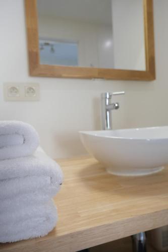 a bathroom with a white sink and a mirror at Villa Hartebos in Kaprijke