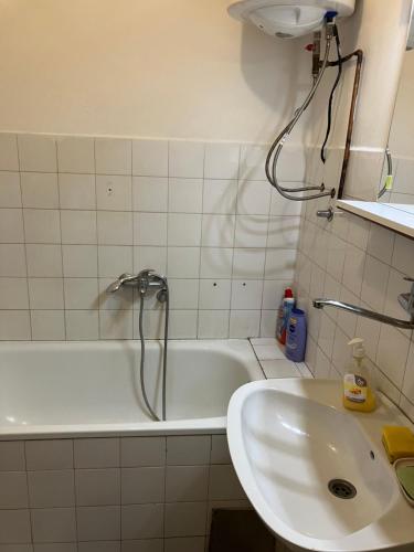 a bathroom with a bath tub and a sink at Relax Apratman in Gornji Milanovac